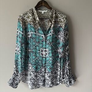 VERONICA BEARD ETHNIC DIAMOND SNOWFLAKE PRINTED SILK BLOUSE SIZE 4